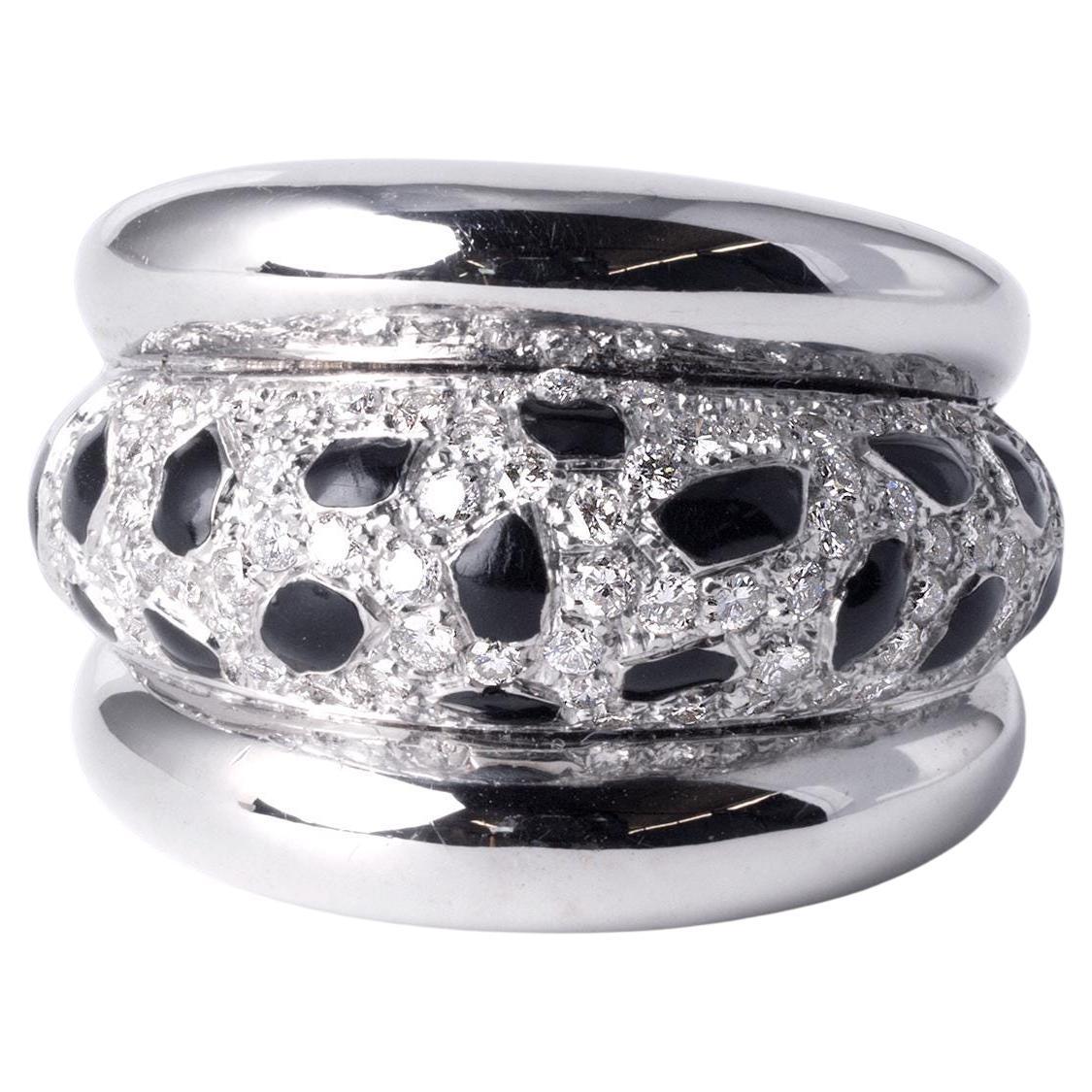 18K Weißgold Schwarzer Onyx & Diamant Panther Wide Band Ring