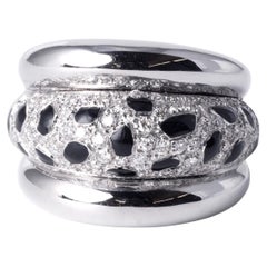 18K Weißgold Schwarzer Onyx & Diamant Panther Wide Band Ring