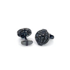 18k White Gold Black Rhodium 3.92ct Black Diamond Cufflinks