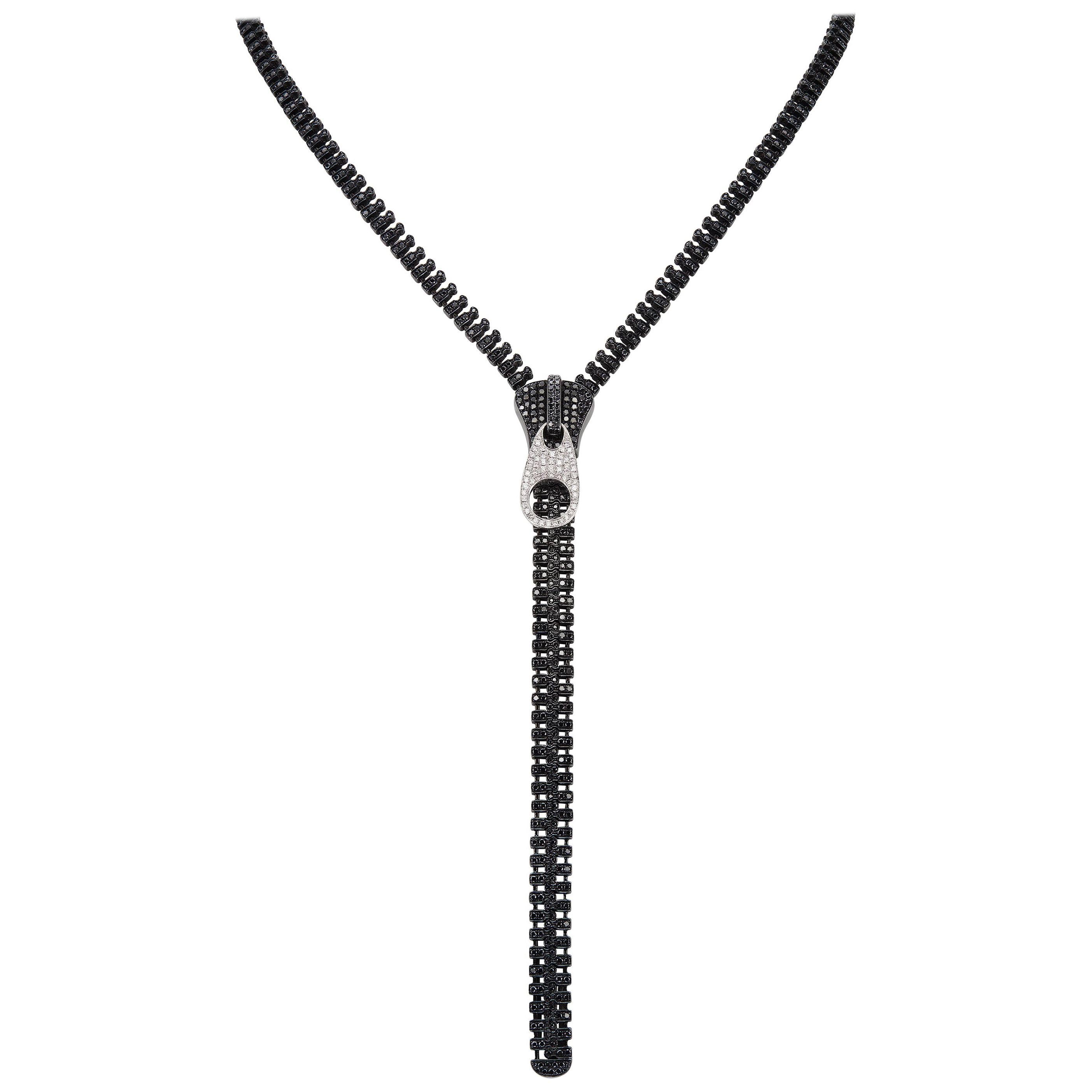 18K White Gold Black Rhodium 6.79 Carat Diamond Chain Necklace