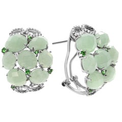 18K White Gold Black Rhodium Aventurine & Green Emerald Huggie Earrings