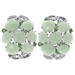 18K White Gold Black Rhodium Aventurine & Green Emerald Huggie Earrings