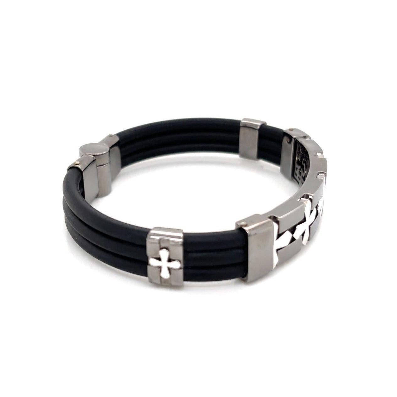 Bracelet à motif de croix en or blanc et rhodium noir 18K Neuf - En vente à Ridgefield, CT
