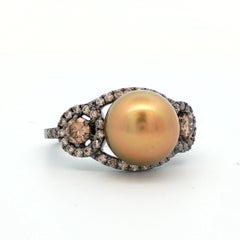 18k White Gold Black Rhodium Gold Pearl & Chocolate Diamond Ring
