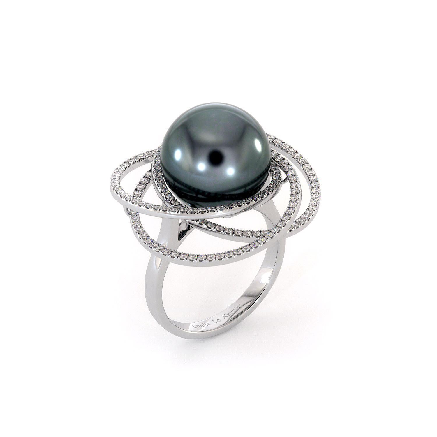 For Sale:  18K White Gold Black Tahitian Pearl Diamonds Ring 5