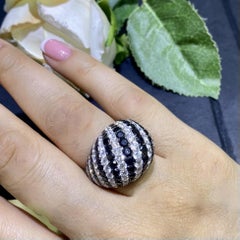18K White Gold Black & White Diamond Dome Ring – 8.22CT Total Diamonds  DR045