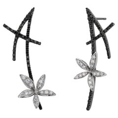 18k White Gold Black & White Diamond Floral Vintage Earrings by Stefan Hafner