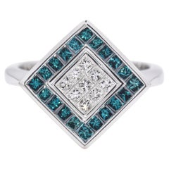 Bague géométrique bleue et blanche 18 carats sertie de 1,01 carat TCW de diamants