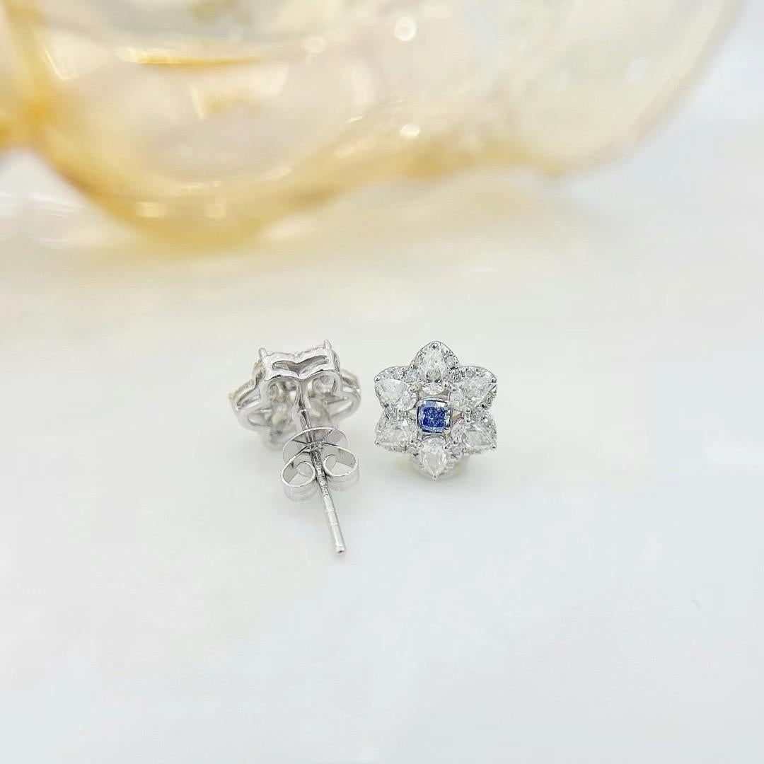 18K White Gold Blue Diamond & Diamond Hexagram Stud Earrings In New Condition For Sale In Kowloon, HK