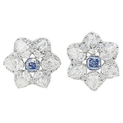18K White Gold Blue Diamond & Diamond Hexagram Stud Earrings