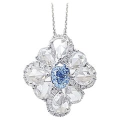 18K White Gold Blue Diamond & Rose-Cut Diamond Snowflake Necklace