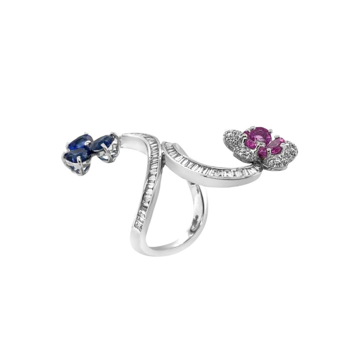 18 Karat White Gold Blue/Pink Sapphire and Diamond Ring For Sale 1