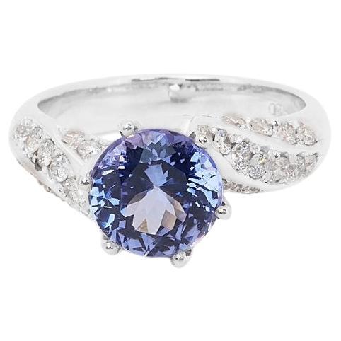 18k White Gold Blue Ring 3.67 ct Natural Tanzanite and Diamonds IGI Cert.