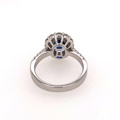 18 Karat White Gold Blue Sapphire and Diamond 3-Stone Ring