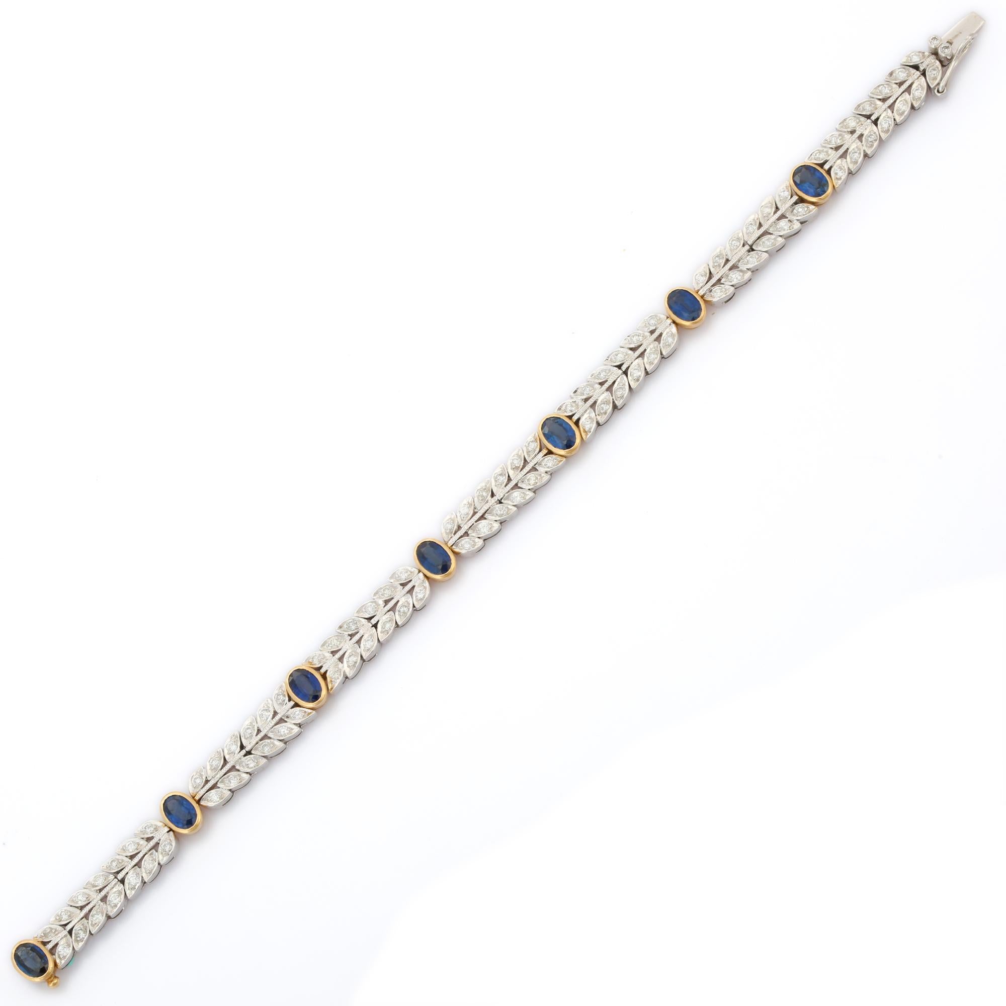 Modern 18K White Gold Blue Sapphire and Diamond Bracelet For Sale