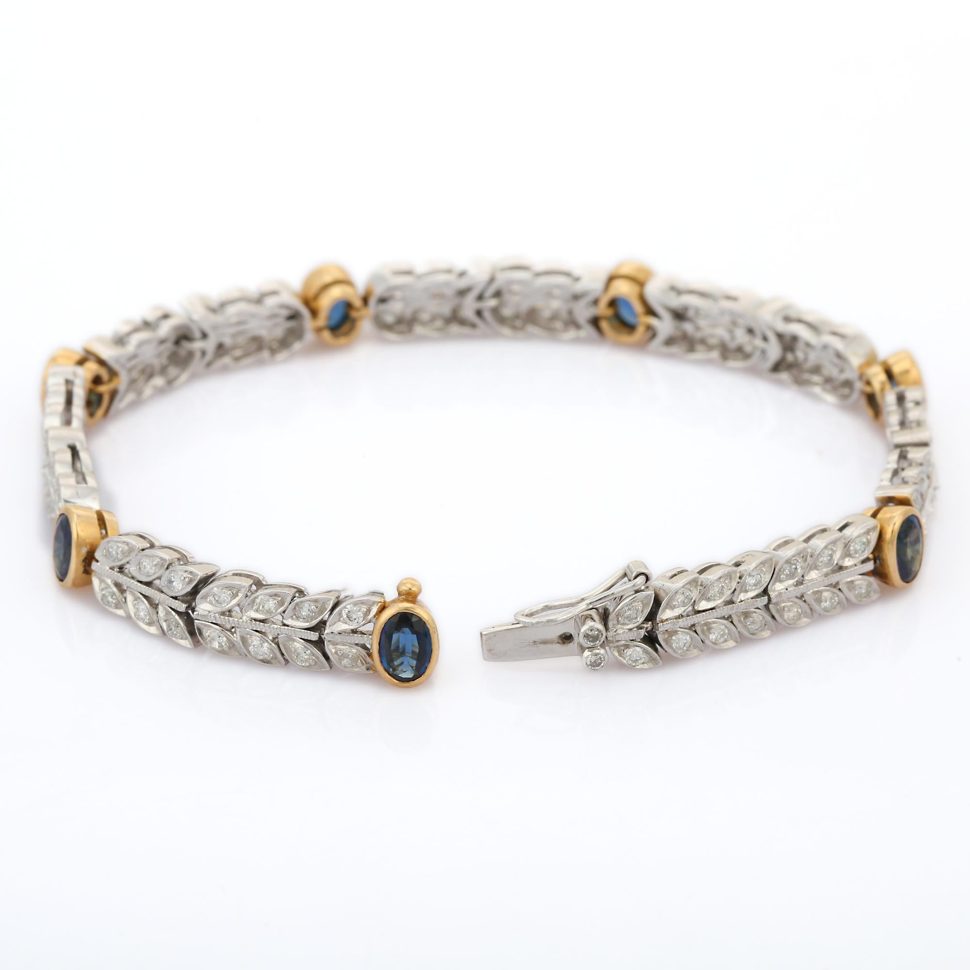 Women's 18K White Gold Blue Sapphire and Diamond Bracelet For Sale