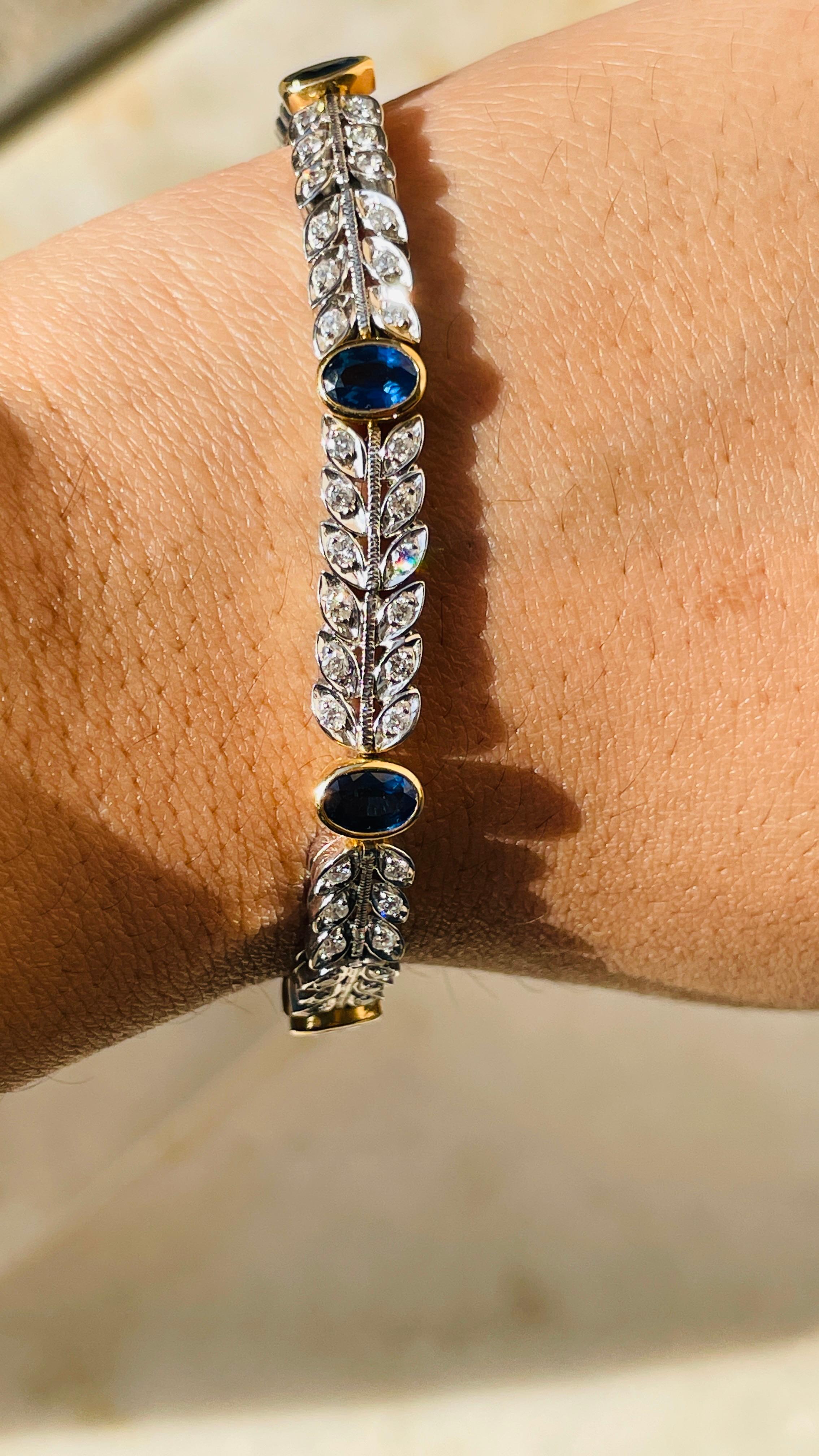 18K White Gold Blue Sapphire and Diamond Bracelet In New Condition For Sale In Houston, TX