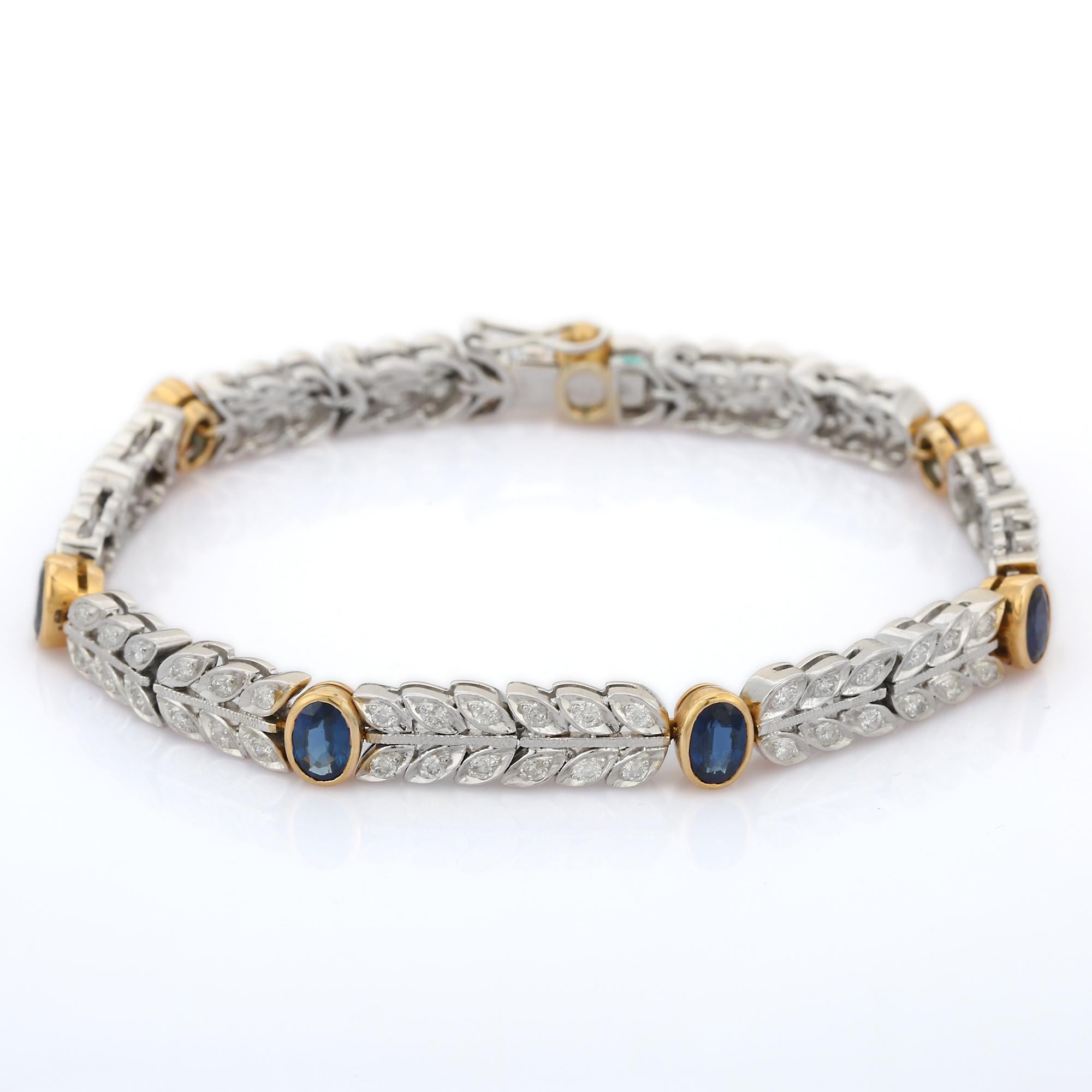 18K White Gold Blue Sapphire and Diamond Bracelet For Sale 3