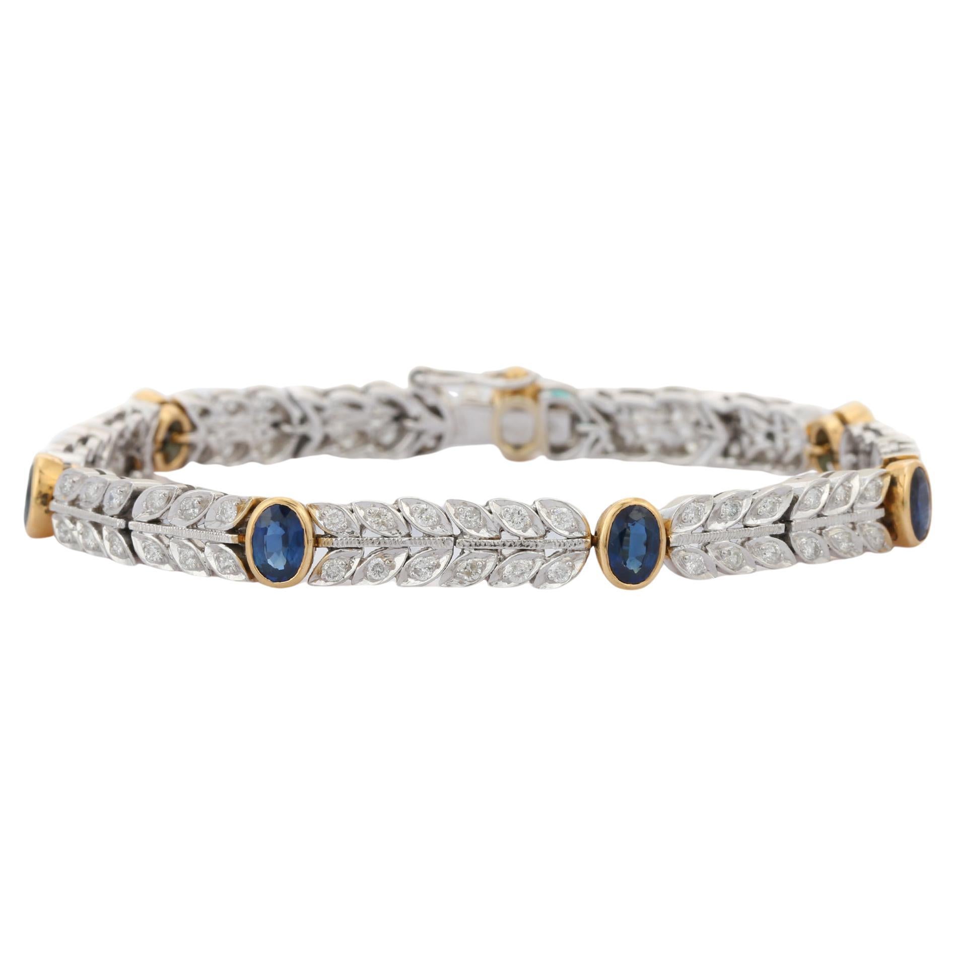 18K White Gold Blue Sapphire and Diamond Bracelet For Sale
