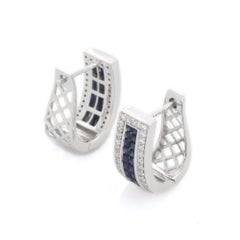 VR Jewels 18K White Gold Deep Blue Sapphire and  Diamond Clip on Earrings set