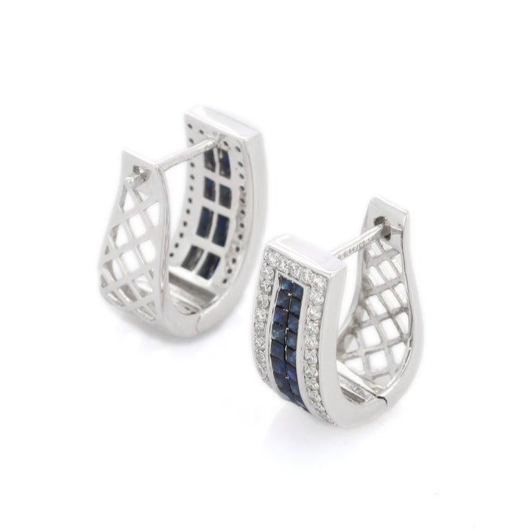 Square Cut VR Jewels 18K White Gold Deep Blue Sapphire and  Diamond Clip on Earrings set For Sale