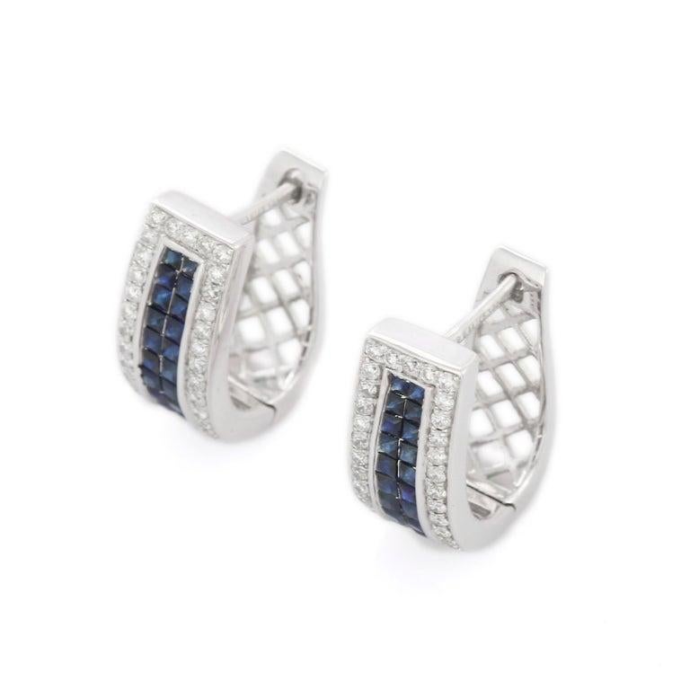 Women's VR Jewels 18K White Gold Deep Blue Sapphire and  Diamond Clip on Earrings set For Sale