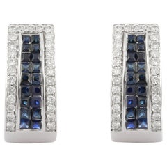 18K White Gold Blue Sapphire and  Diamond Clip on Earrings 
