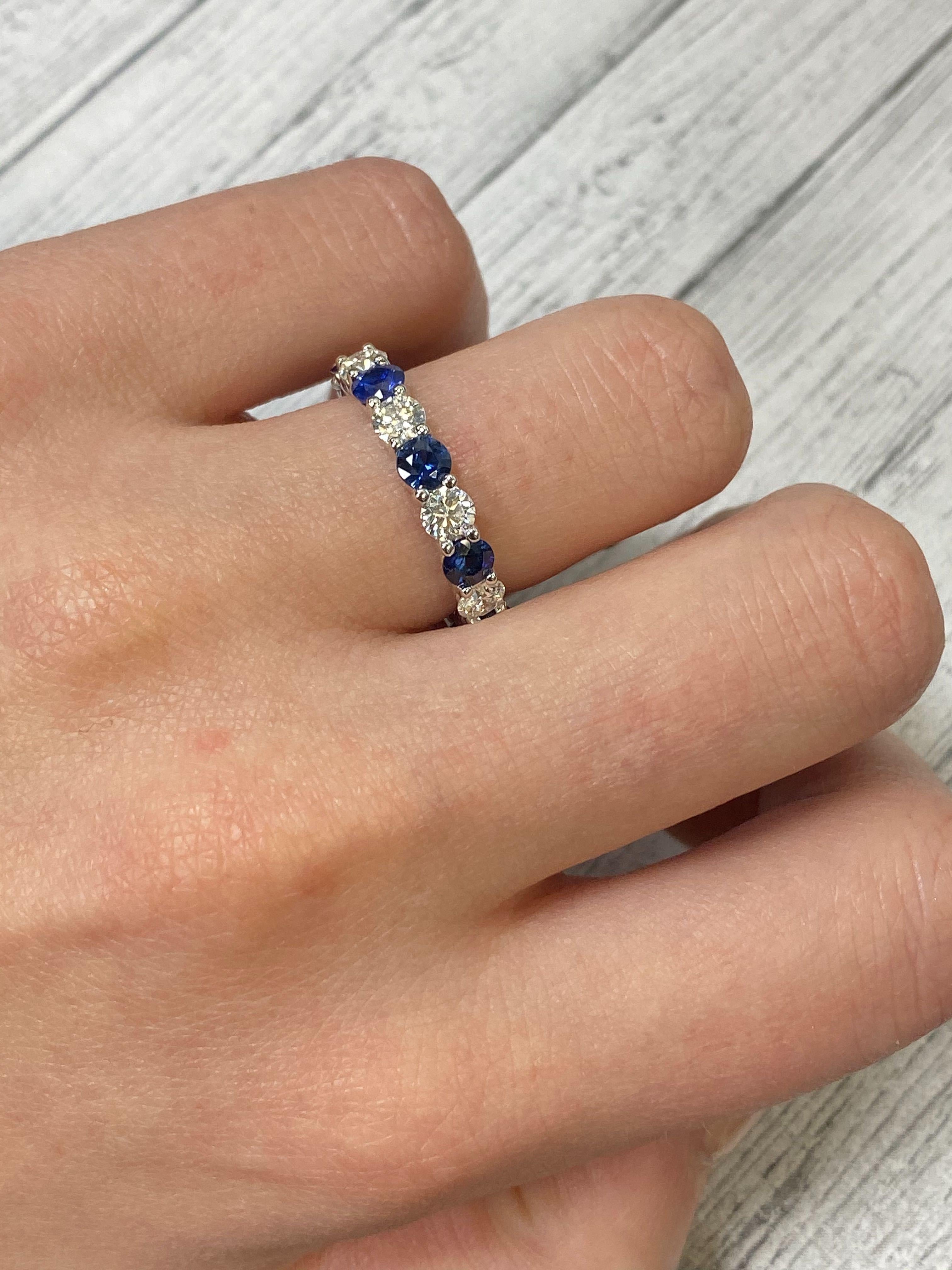 18 Karat White Gold Blue Sapphire and Diamond Eternity Band In New Condition In New York, NY