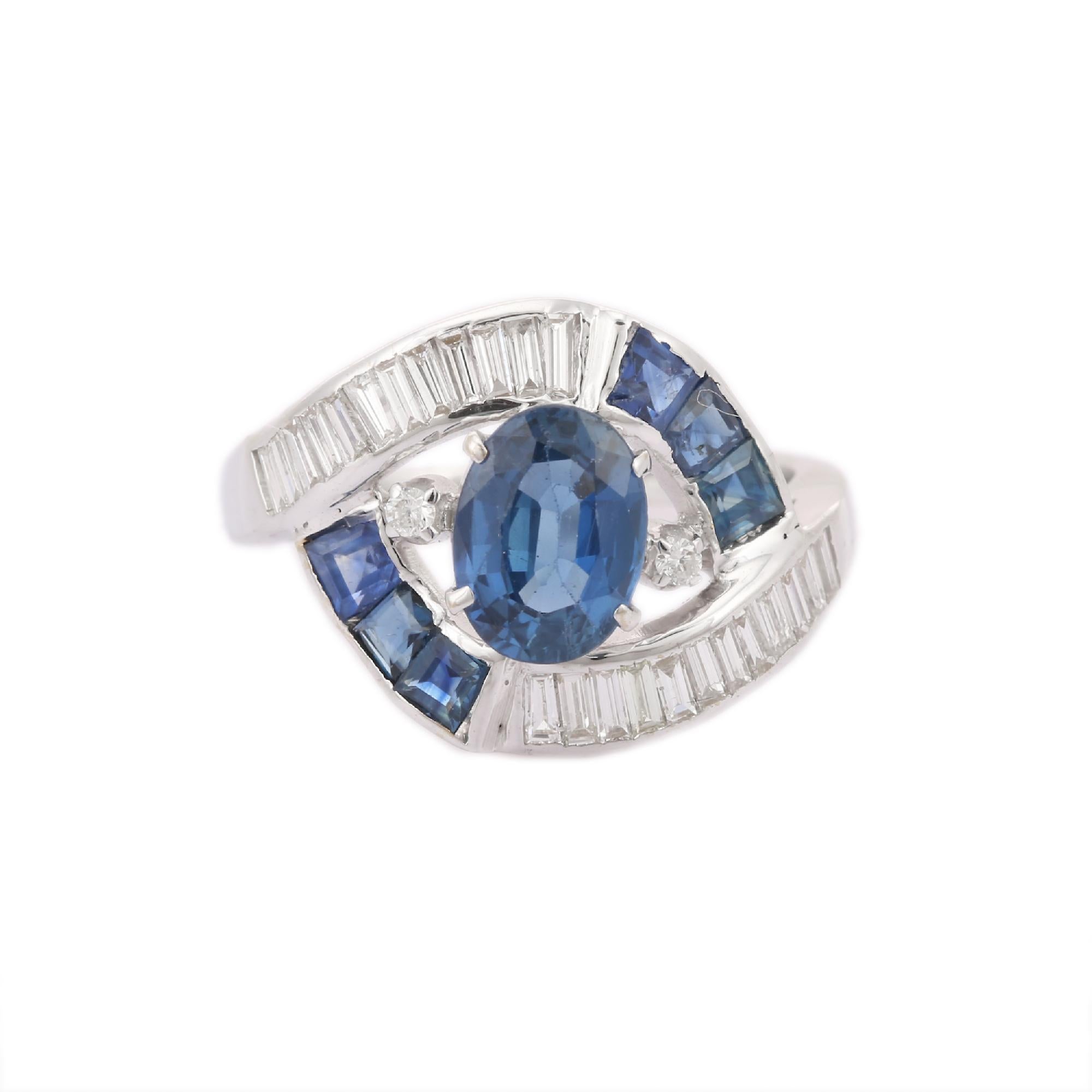 For Sale:  Gorgeous Blue Sapphire And Diamond Ring 18kt Solid White Gold 2