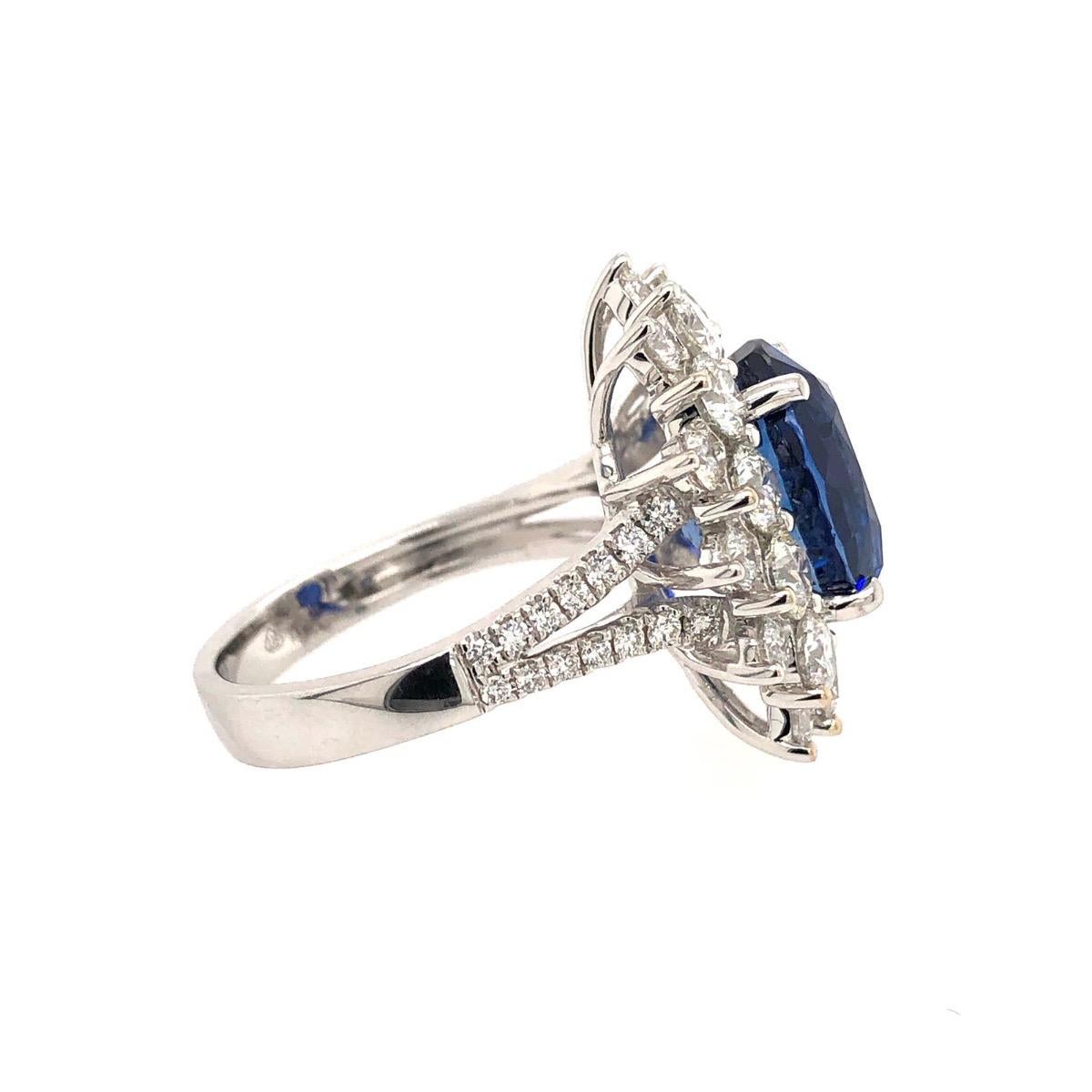 Women's 18 Karat White Gold Blue Sapphire and Diamond Ring For Sale