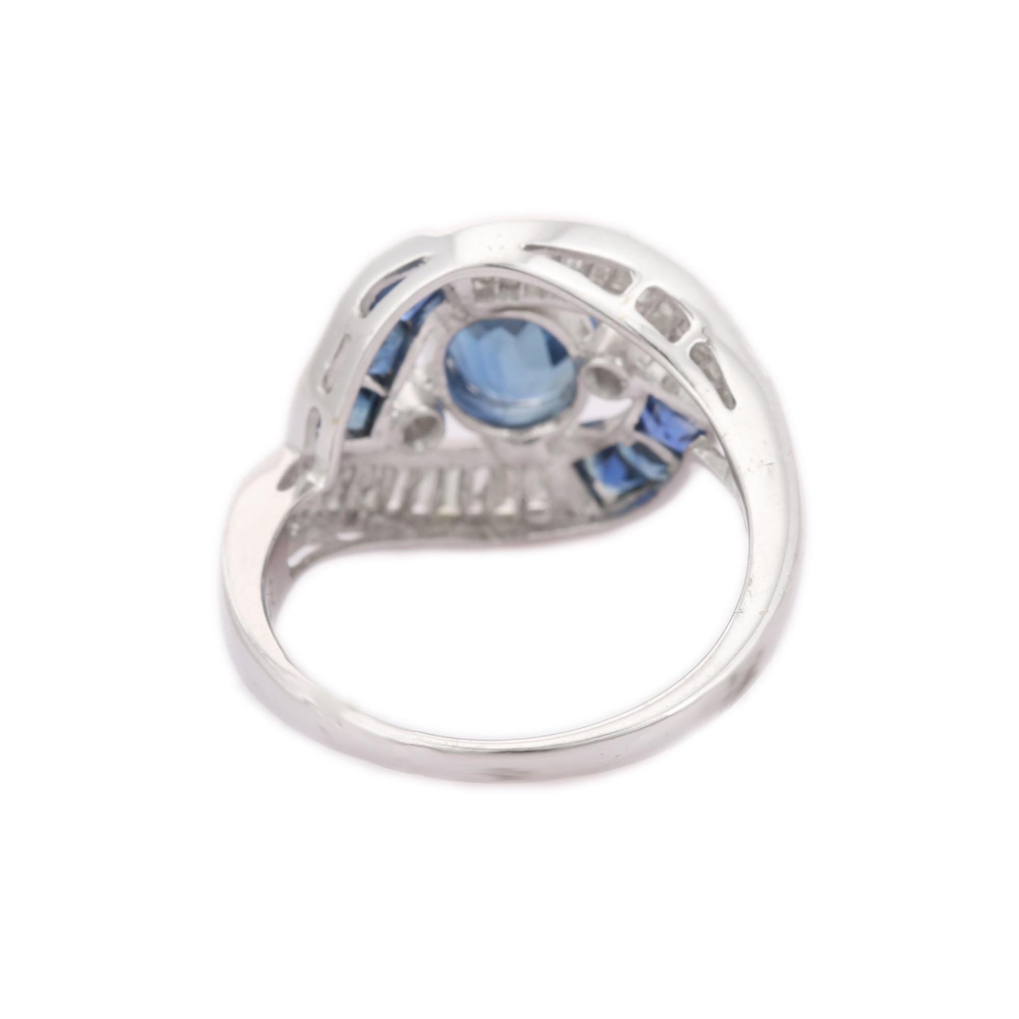 For Sale:  Gorgeous Blue Sapphire And Diamond Ring 18kt Solid White Gold 5