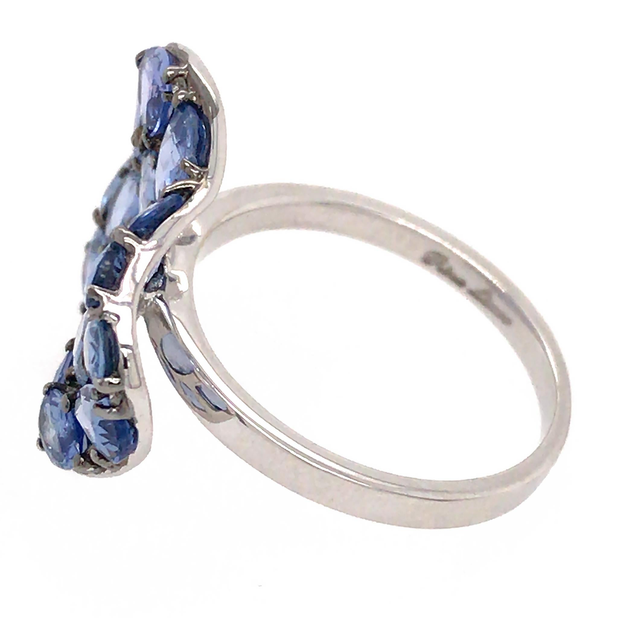 Women's 18k White Gold Blue Sapphire and Diamond Wavy Ring