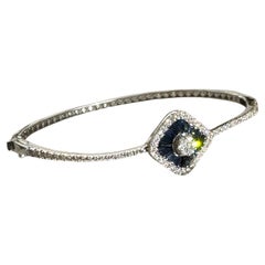 18K White Gold Blue Sapphire Diamond Bangle Bracelet