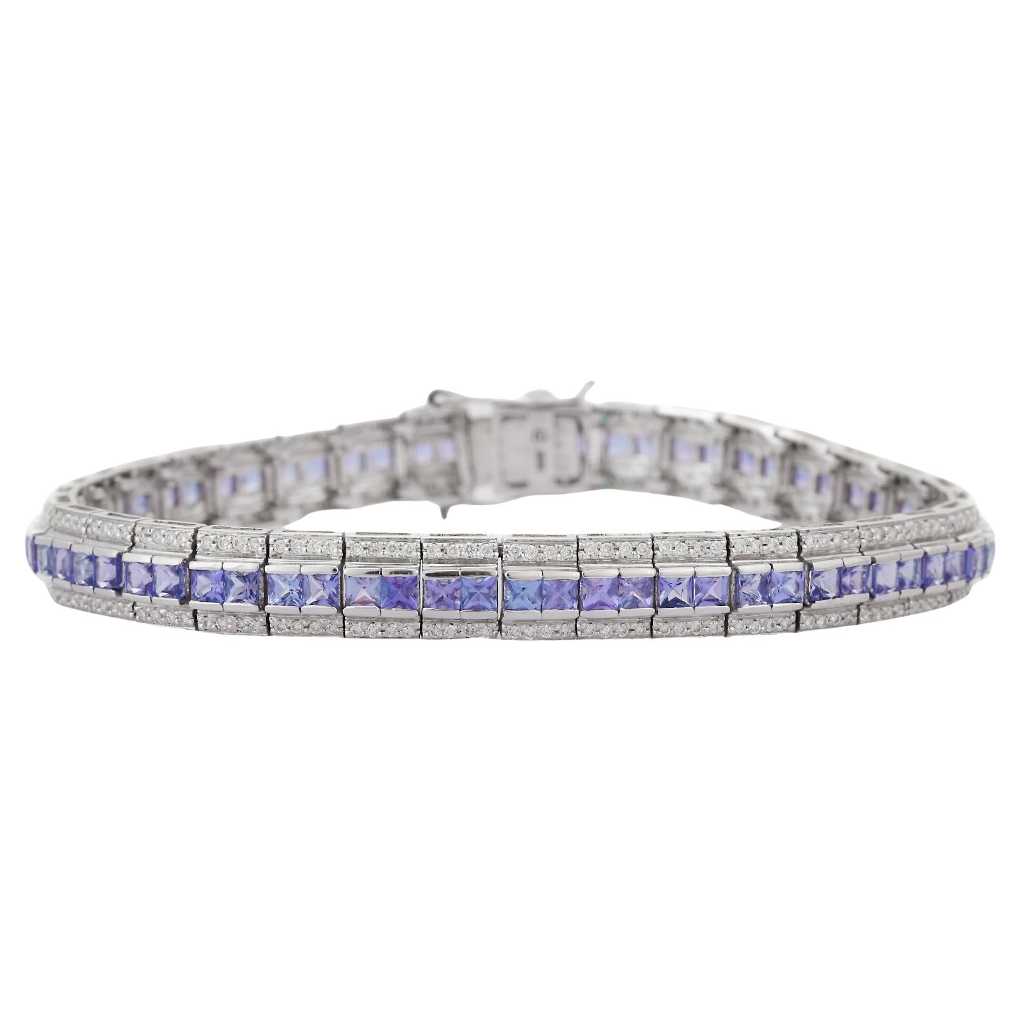 18K White Gold Blue Sapphire Diamond Charm Bracelet