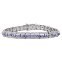 18K White Gold Blue Sapphire Diamond Charm Bracelet