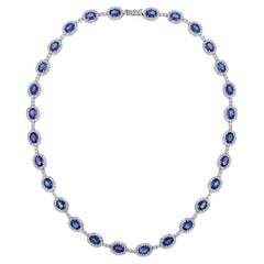 18K White Gold Blue Sapphire Diamond Collar Necklace