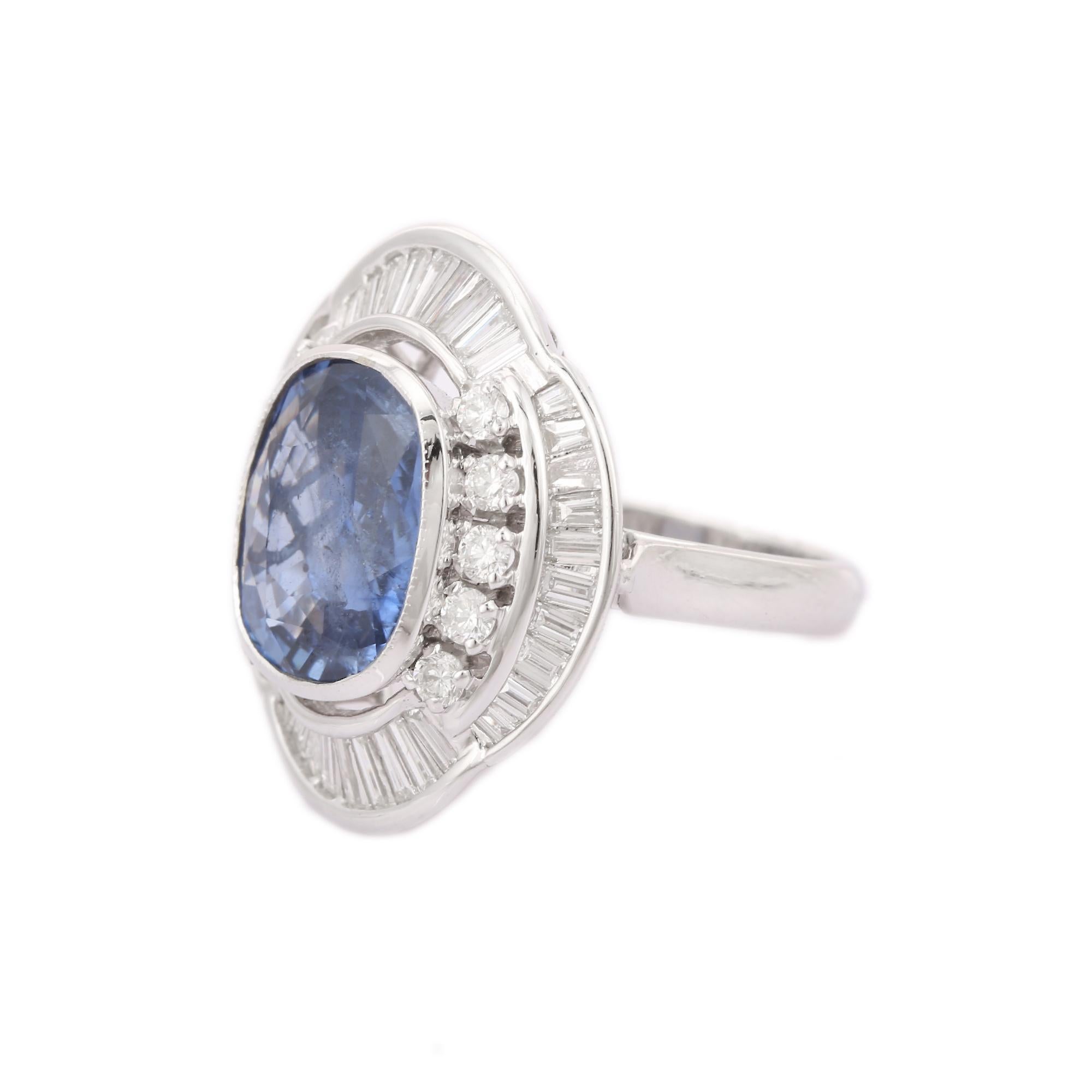 For Sale:  18kt Solid White Gold 6.43 ct Cushion Blue Sapphire Diamond Cocktail Ring 3