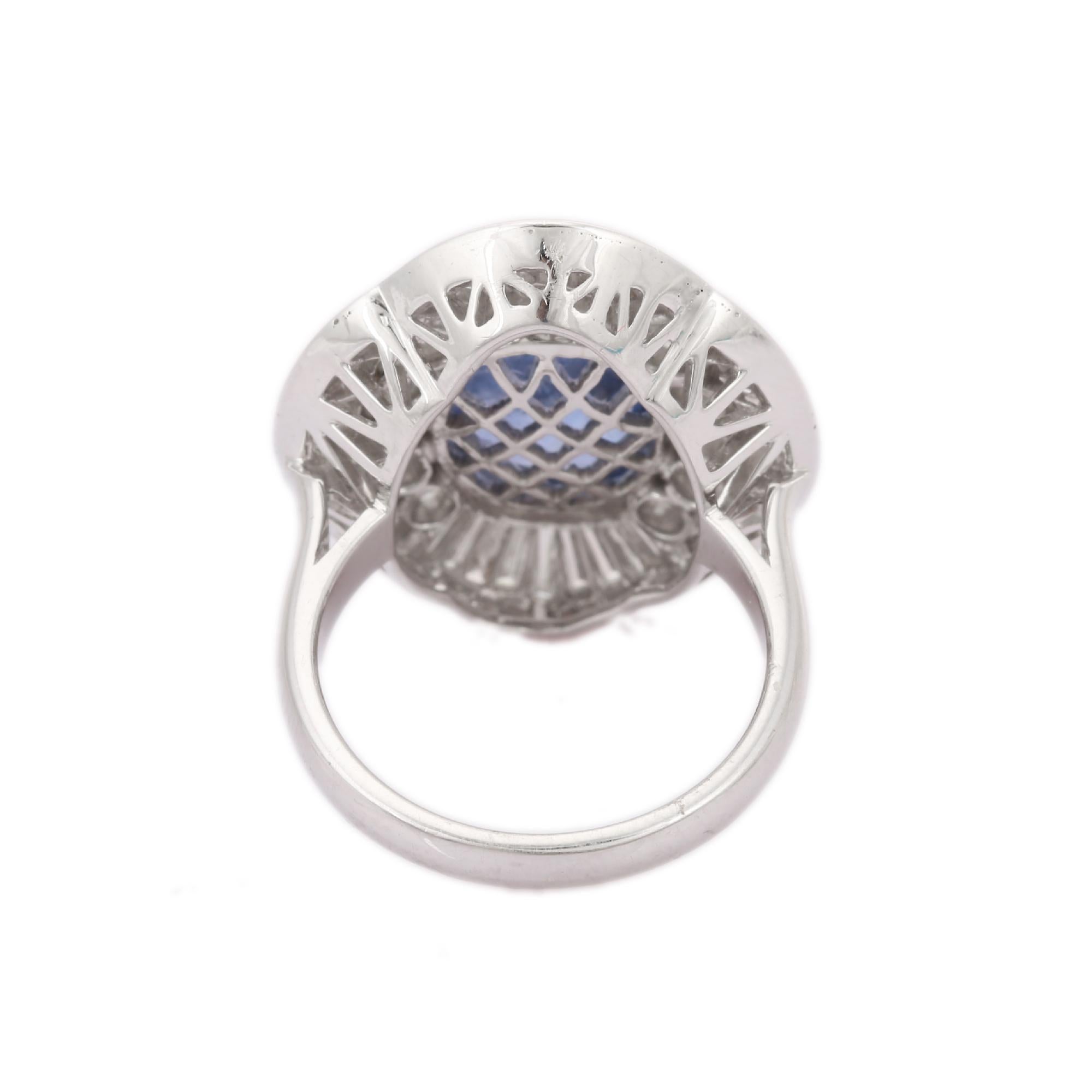 For Sale:  18kt Solid White Gold 6.43 ct Cushion Blue Sapphire Diamond Cocktail Ring 5