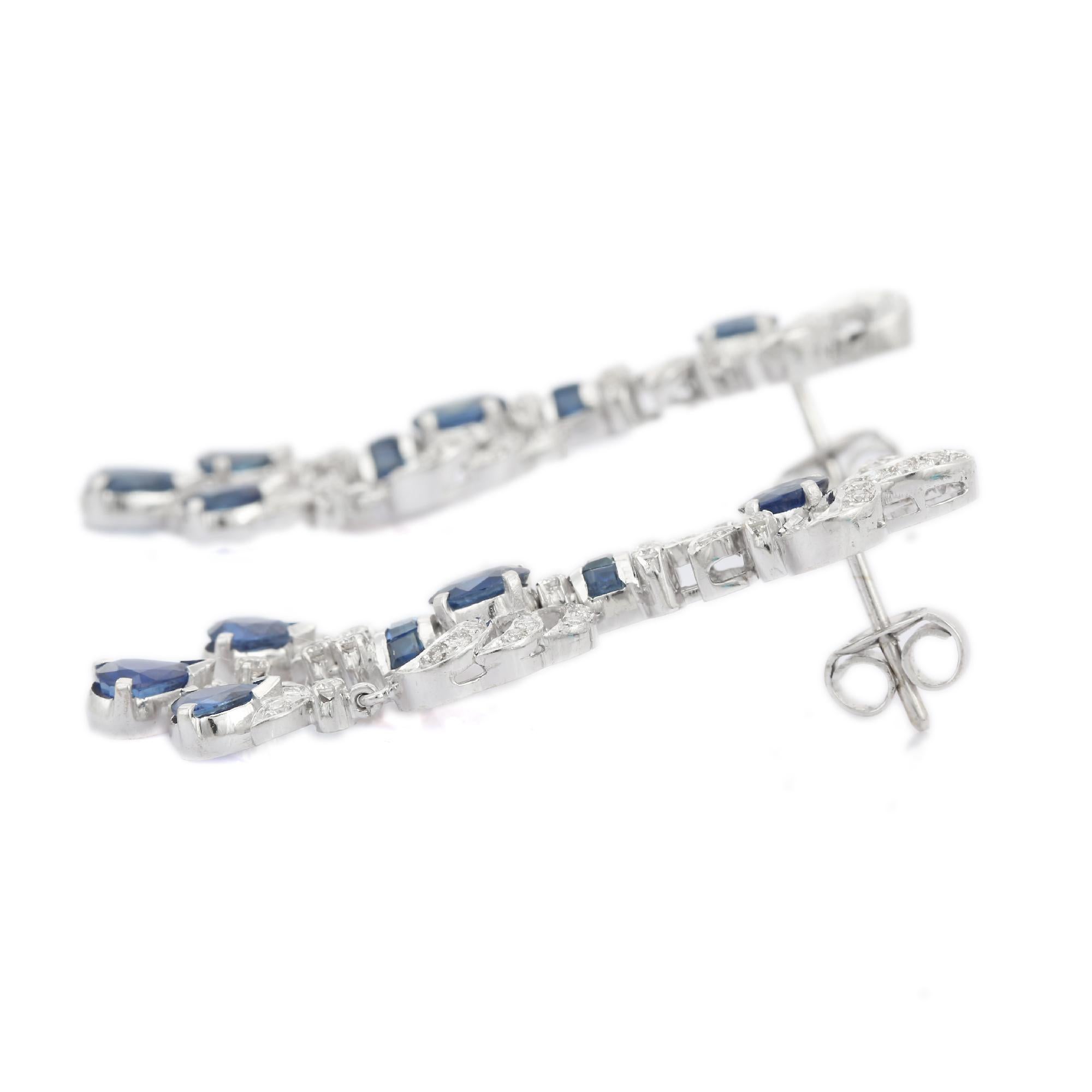 Oval Cut 18kt Solid White Gold Blue Sapphire Diamond Fine Earrings For Women For Sale