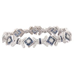 18K White Gold Blue Sapphire Diamond Eternity Bracelet