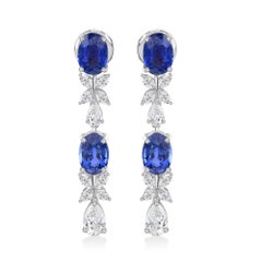 Pendientes Gota Floral Zafiro Azul 5,98 Quilates 1,8 Quilates SI/H Oro Blanco 18K