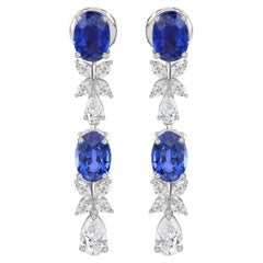 Pendientes Gota Floral Zafiro Azul 5,98 Quilates 1,8 Quilates SI/H Oro Blanco 18K