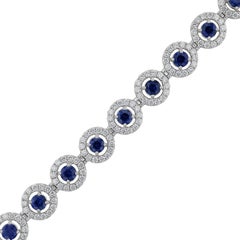 Bracelet Halo en or blanc 18K saphir bleu diamant, 8,55 carats