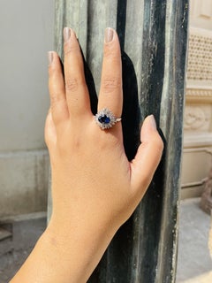 Glamorous Heart Cut Sapphire Ring in 18k Solid White Gold With Diamonds