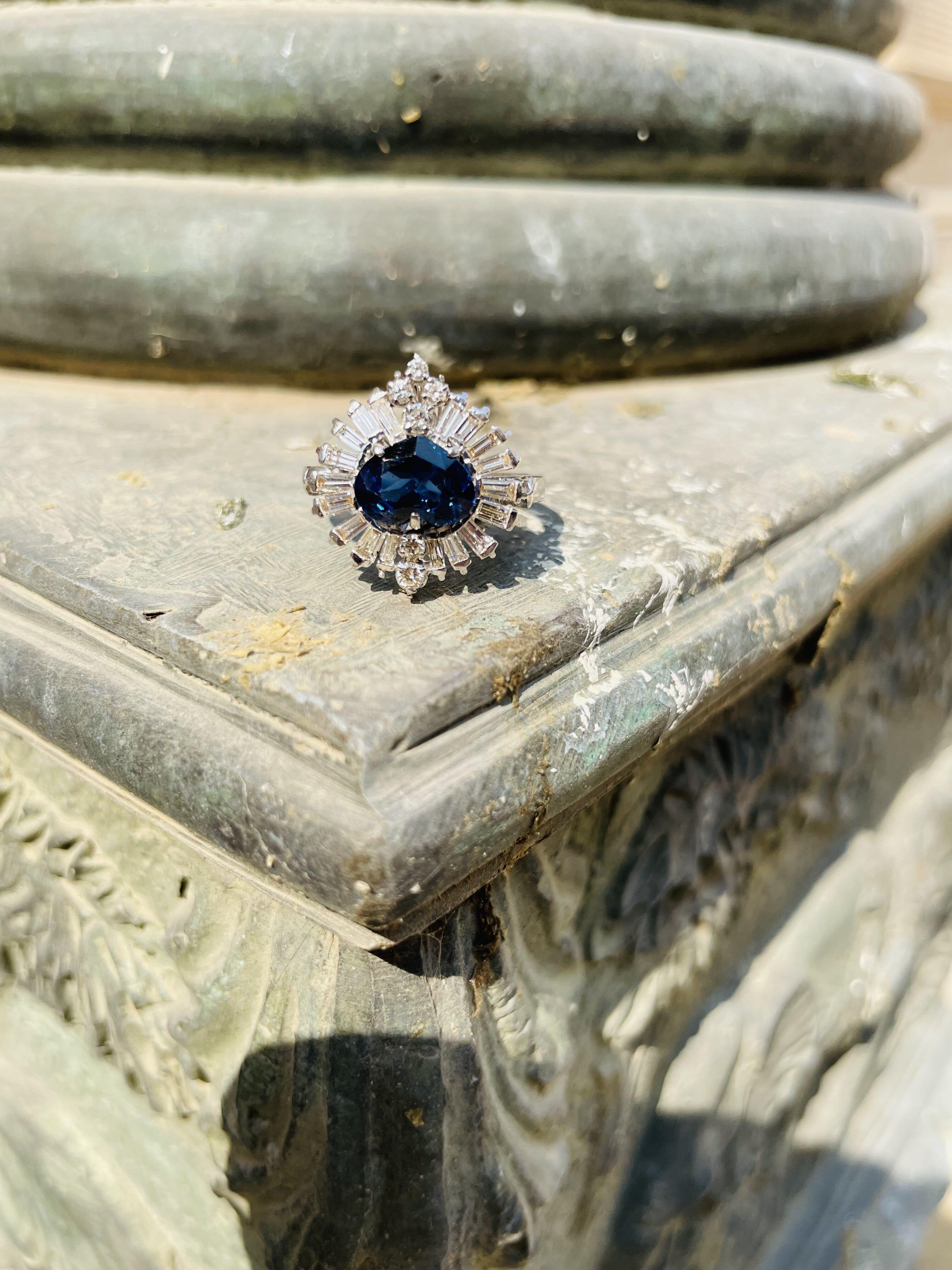 For Sale:  Glamorous Heart Cut Sapphire Ring in 18k Solid White Gold With Diamonds 4