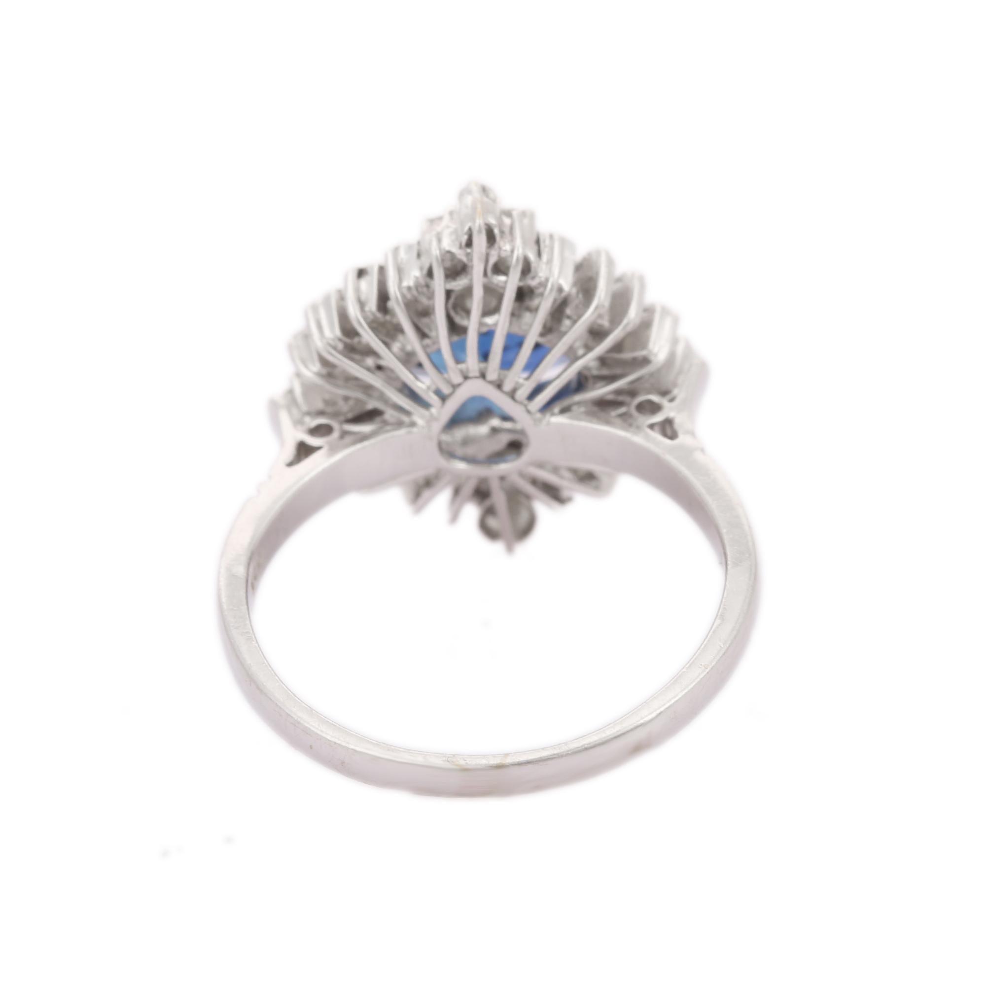 For Sale:  Glamorous Heart Cut Sapphire Ring in 18k Solid White Gold With Diamonds 5