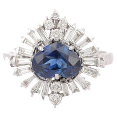  Glamorous Heart Cut Sapphire Ring in 18k Solid White Gold With Diamonds