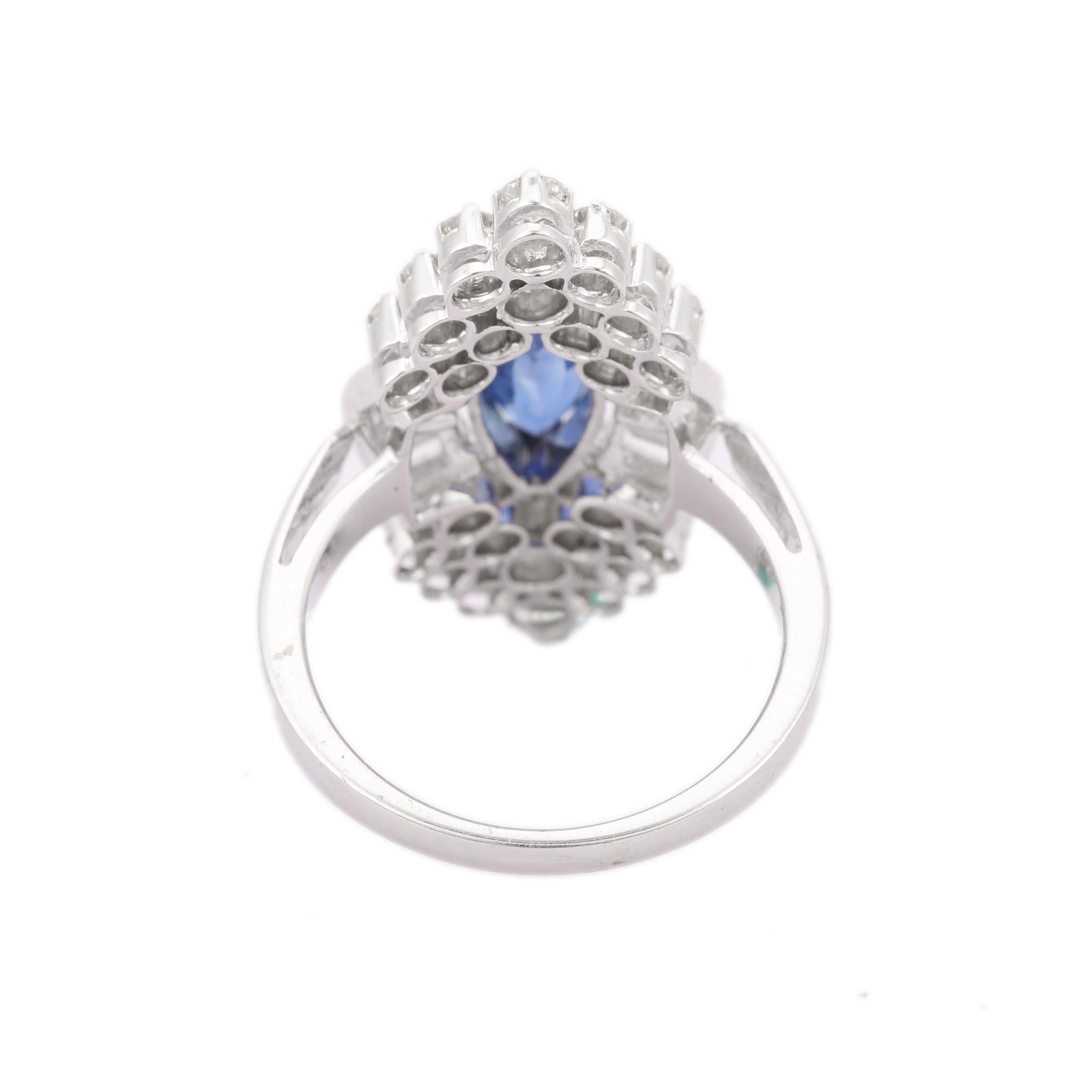 For Sale:  18kt Solid White Gold Marquise Blue Sapphire Diamond Wedding Ring 4