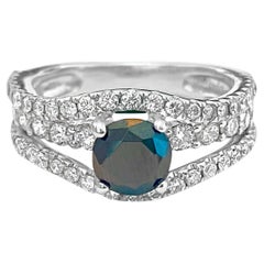 18k White Gold, Blue Sapphire & Diamond Ring for Her