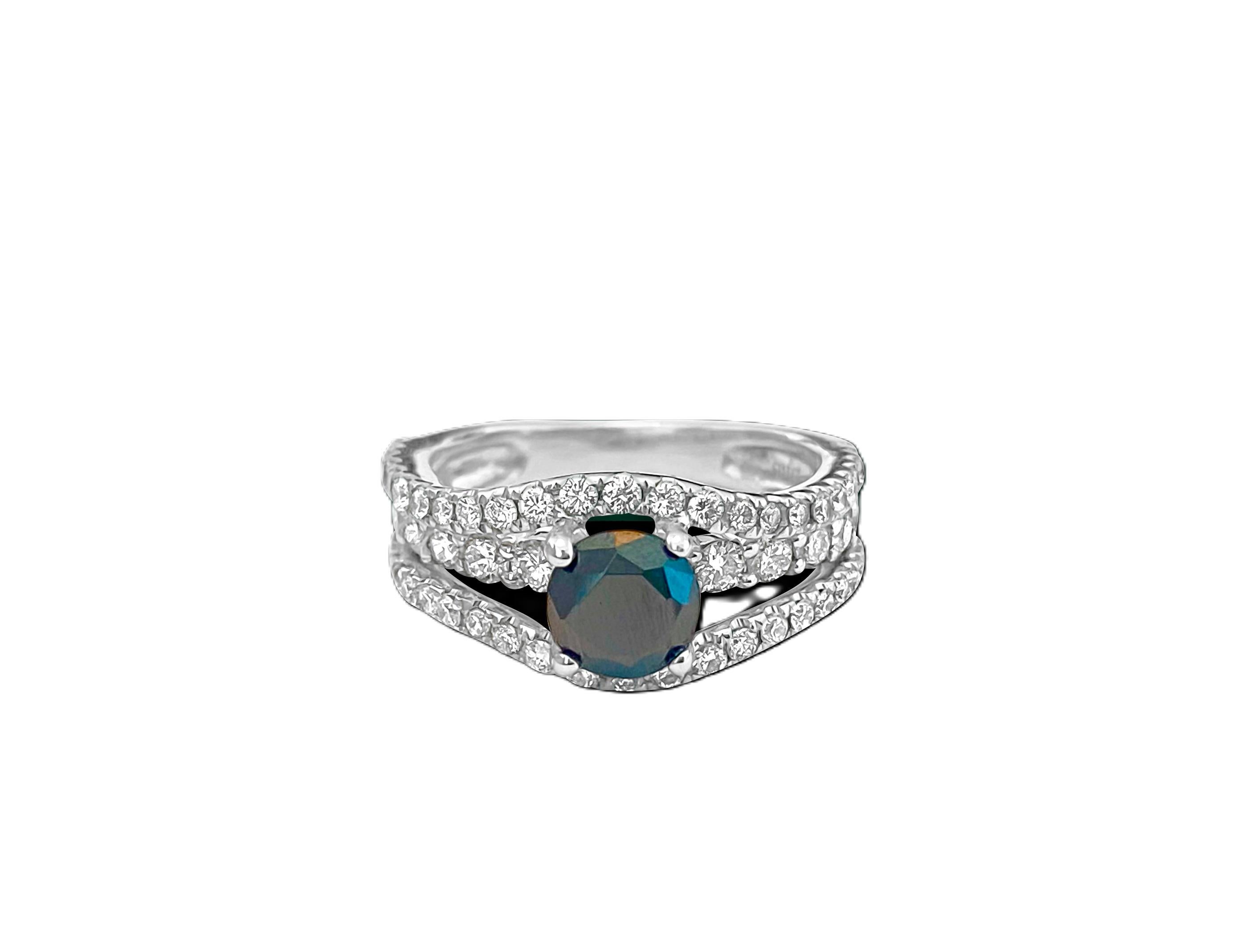18k White Gold, Blue Sapphire & Diamond Ring For Her For Sale